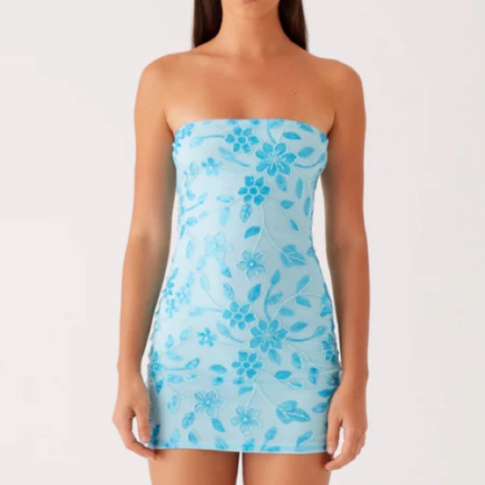 floral strapless homecoming/formal dress